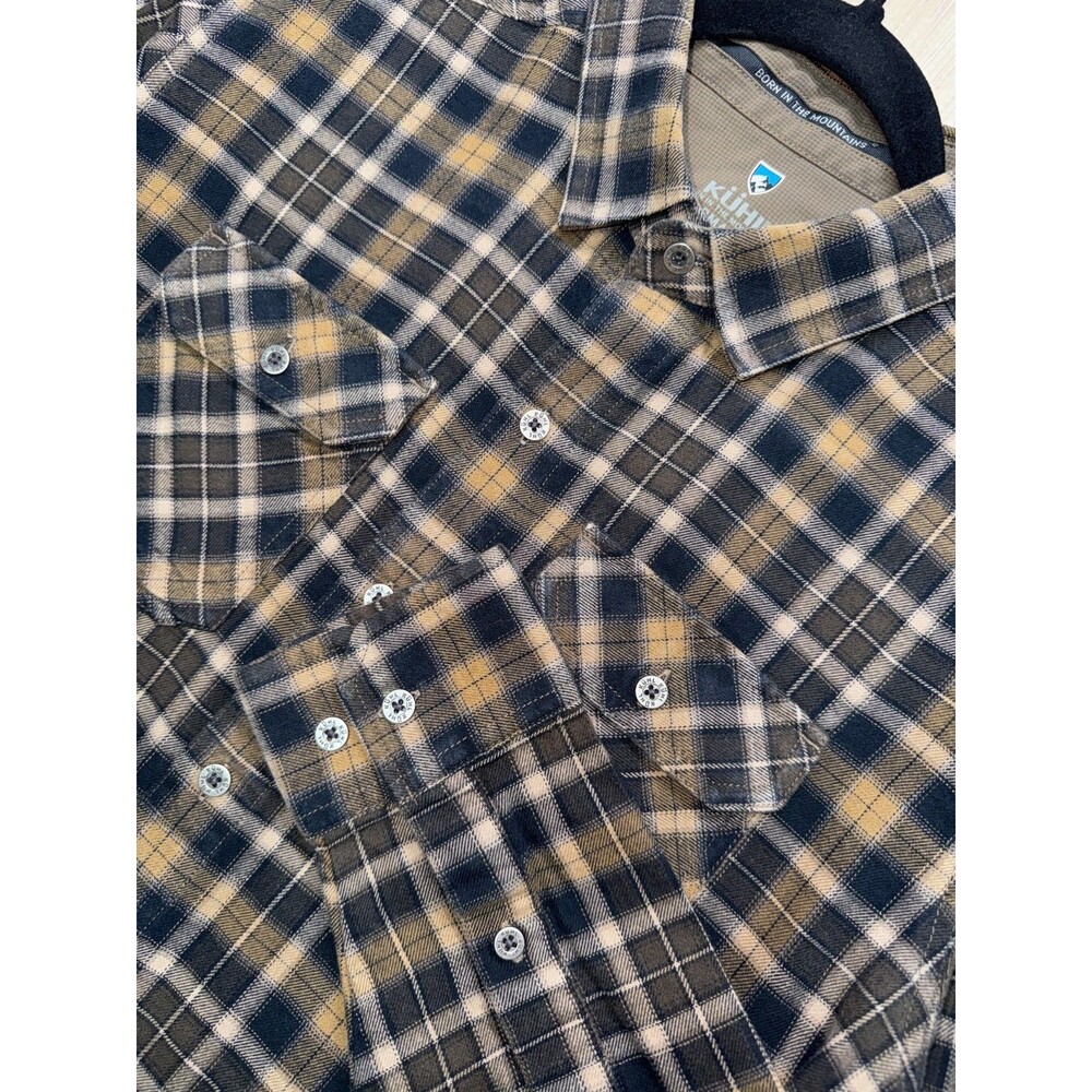 KÜHL Dillingr Flannel Button Up Shirt Men's Small Black Brown Plaid 7186